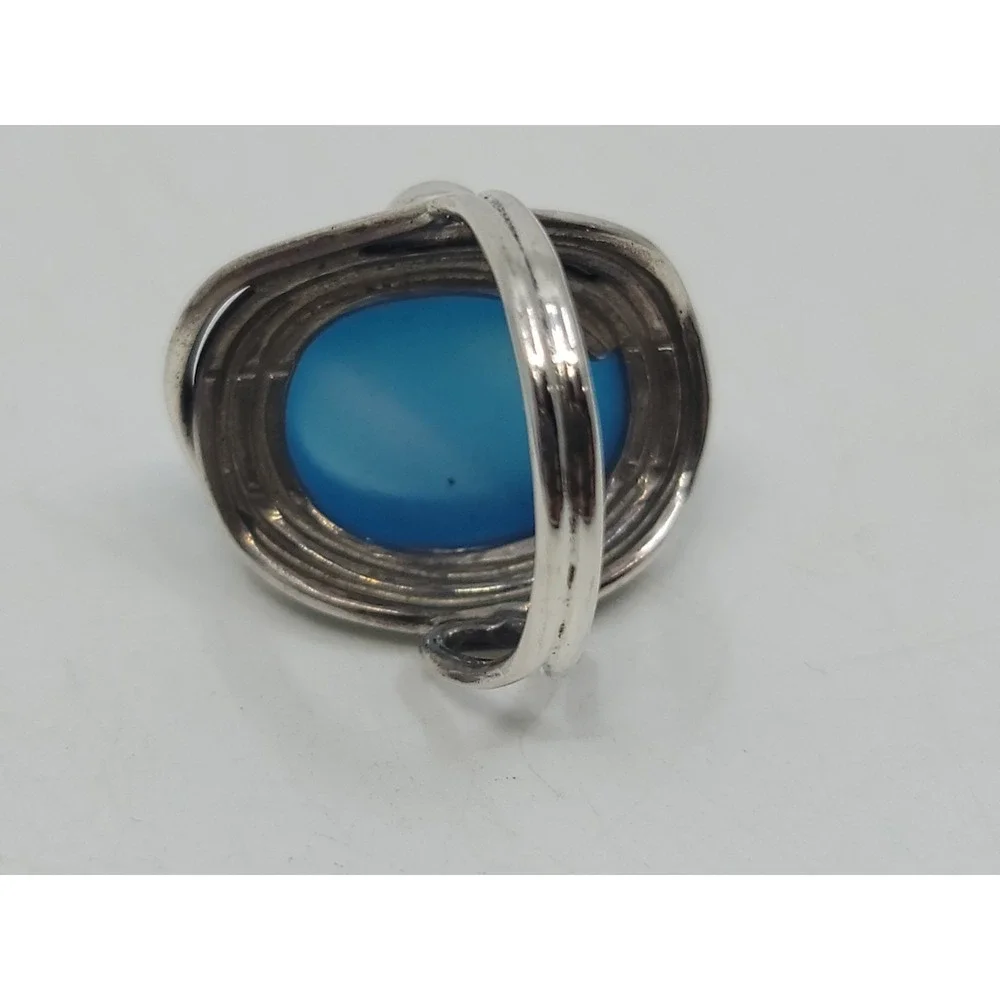 Sterling Silver Blue Chalcedony‎ Agate Oval Womens Ring Size 7.5 Gemstone